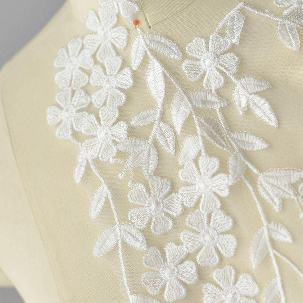 White Floral Embroidered Lace Applique: Bridal Bodice Embellishment