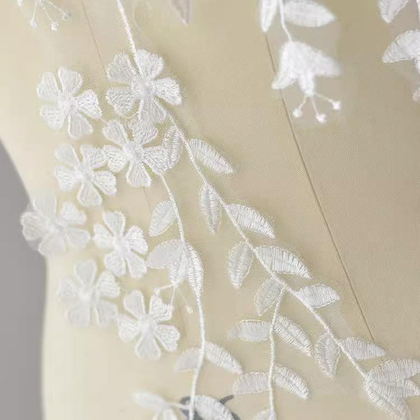 White Floral Embroidered Lace Applique: Bridal Bodice Embellishment
