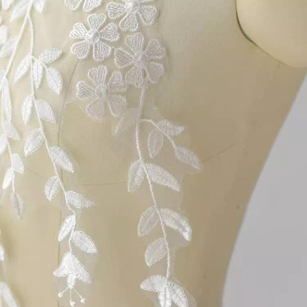 White Floral Embroidered Lace Applique: Bridal Bodice Embellishment