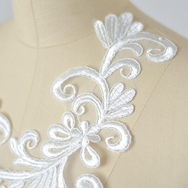 White Corded Lace Applique: Embroidered Bridal Gown Dress