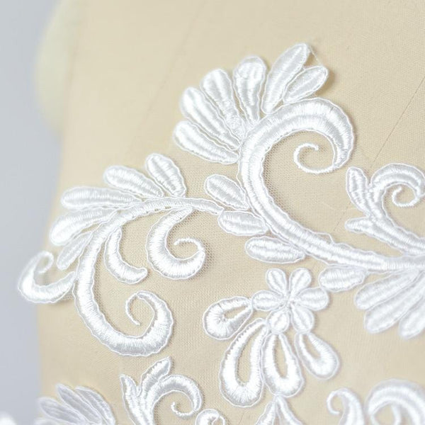 White Corded Lace Applique: Embroidered Bridal Gown Dress