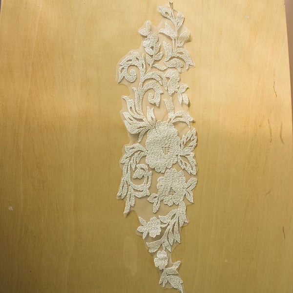 Gold Corded Lace Applique: Embroidered Bridal Gown Dress (7x18 7/8 in)