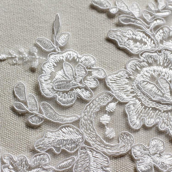 White Embroidered Floral Lace Applique: Bridal Bodice Detail