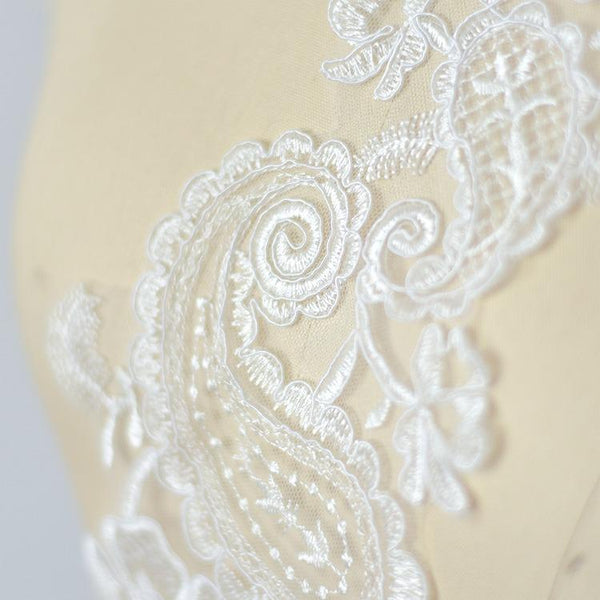White Bridal Lace Applique: Embroidered Corded Wedding Dress Gown