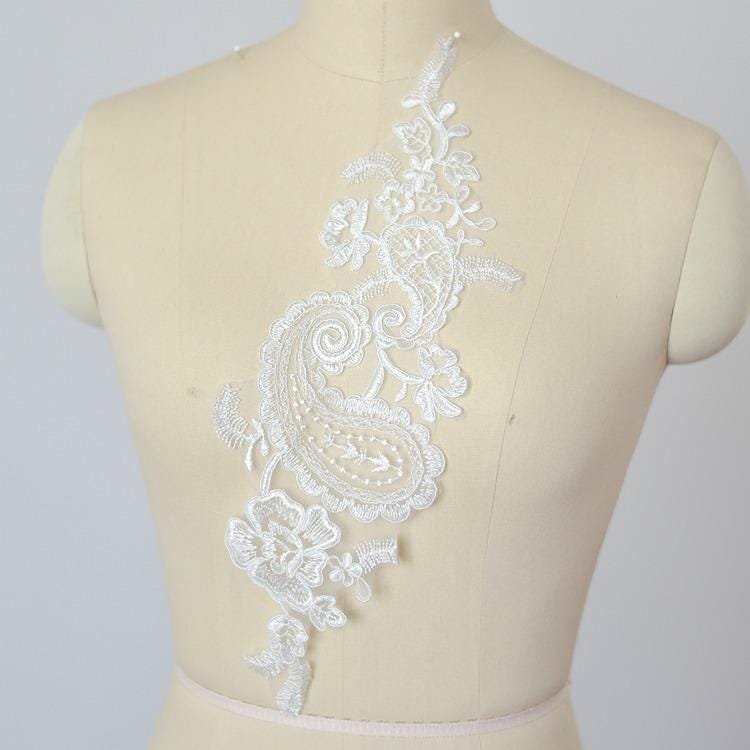 White Bridal Lace Applique: Embroidered Corded Wedding Dress Gown