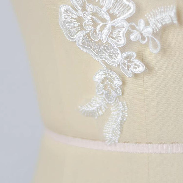 White Bridal Lace Applique: Embroidered Corded Wedding Dress Gown