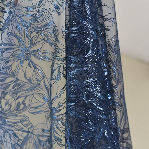 White Embroidered Floral Lace Fabric - Bridal Gown Dress