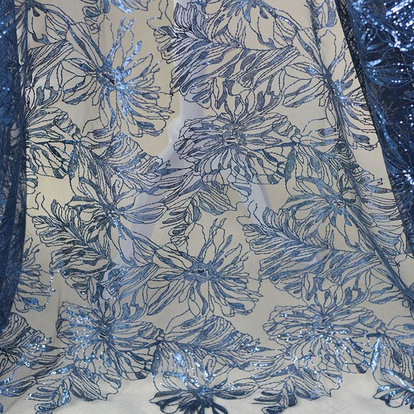 White Embroidered Floral Lace Fabric - Bridal Gown Dress