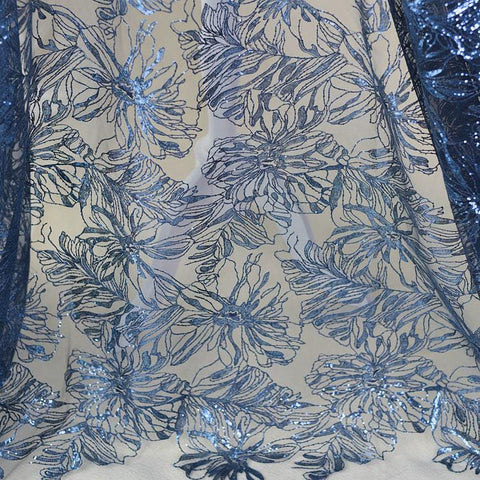 White Embroidered Floral Lace Fabric - Bridal Gown Dress