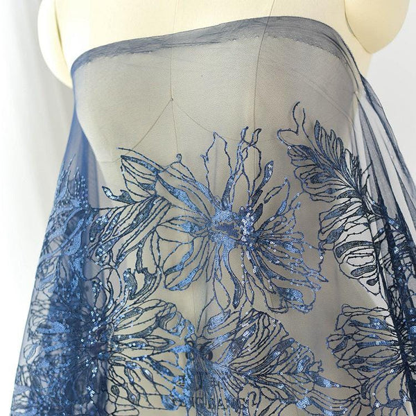 White Embroidered Floral Lace Fabric - Bridal Gown Dress