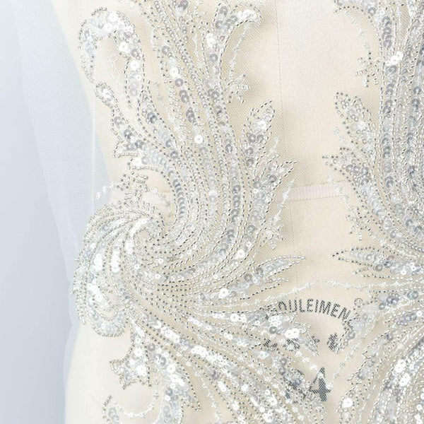 Embroidered Bridal Lace Applique Pair: Wedding Gown Embellishment