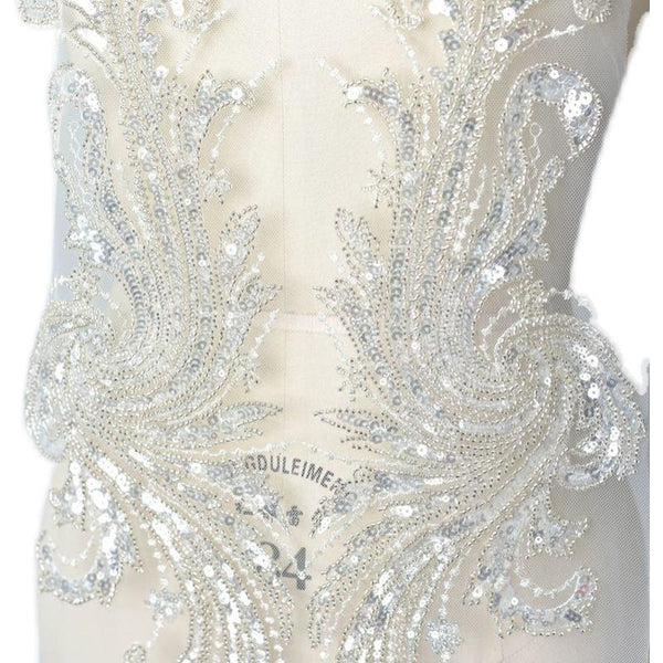 Embroidered Bridal Lace Applique Pair: Wedding Gown Embellishment