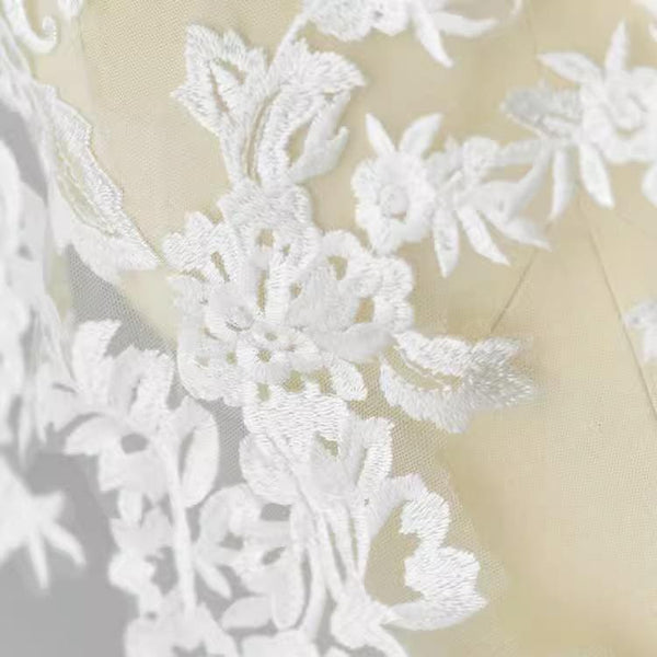 Bridal Lace Applique Pair: Embroidered Wedding Gown Embellishment