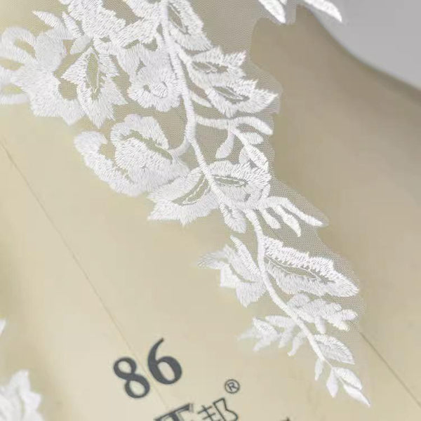 Bridal Lace Applique Pair: Embroidered Wedding Gown Embellishment