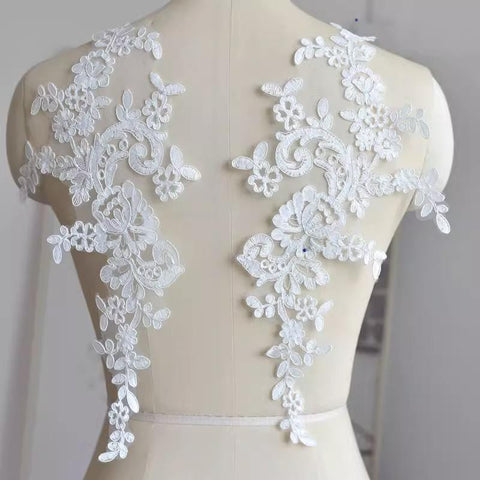 Bridal Embroidered Lace Applique Pair: Wedding Gown Embellishment