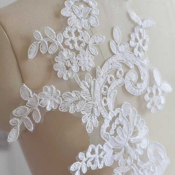 Bridal Embroidered Lace Applique Pair: Wedding Gown Embellishment