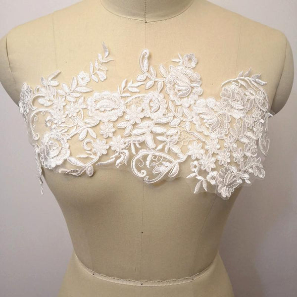 Embroidered Floral Lace Applique Pair for Bridal Gown