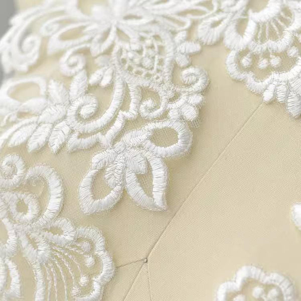 Bridal Embroidered Lace Applique Pair: Wedding Gown Embellishment