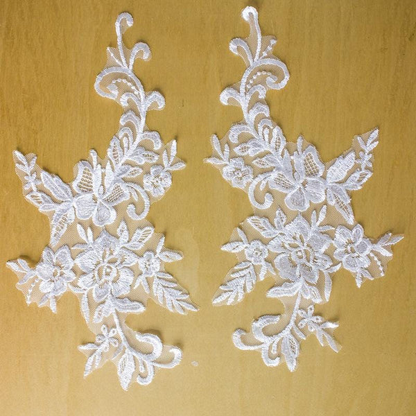 Bridal Embroidered Lace Applique Pair: Wedding Gown Embellishment