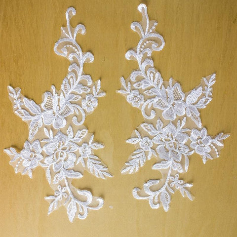Bridal Embroidered Lace Applique Pair: Wedding Gown Embellishment