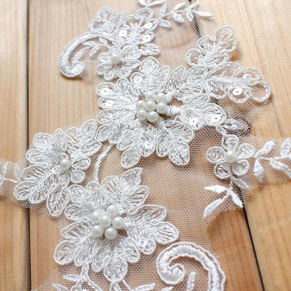 Bridal Lace Applique Pair: Embroidered Wedding Gown Embellishment