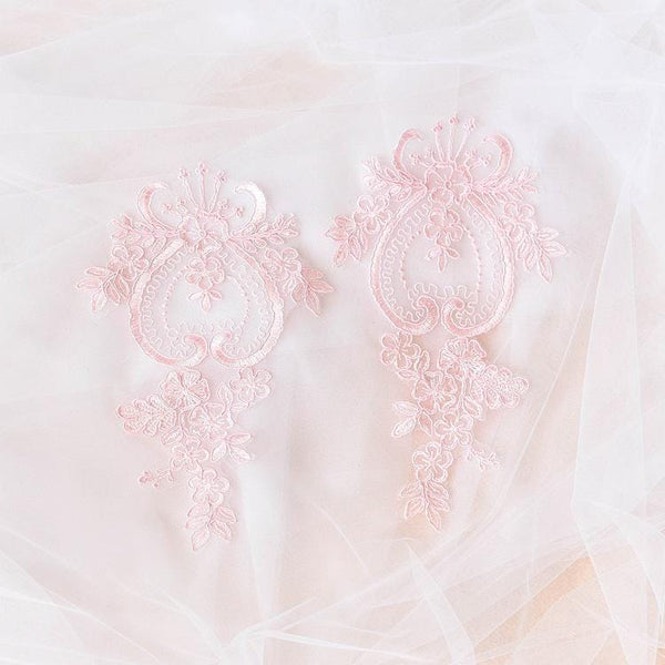 Embroidered Floral Lace Applique Pair: Bridal Gown Embellishment