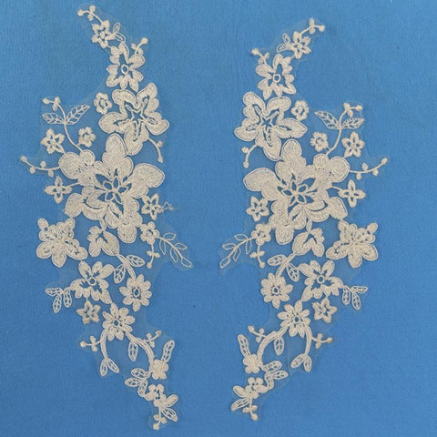 Bridal Embroidered Floral Lace Applique Pair for Wedding Gown