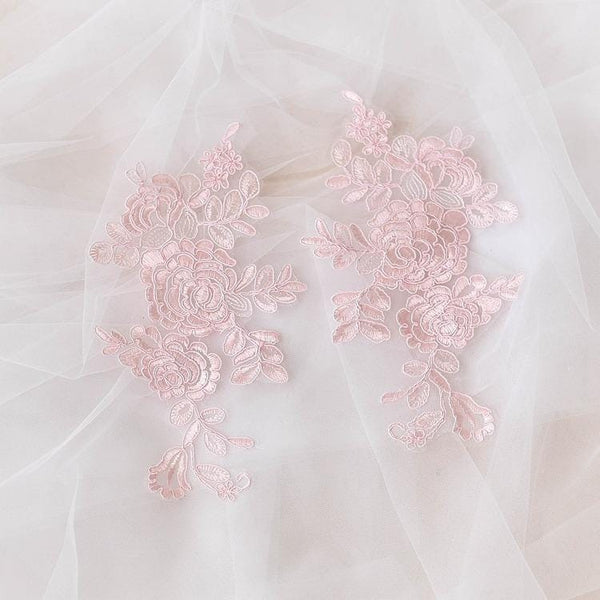 Embroidered Floral Lace Applique Pair for Bridal Gown