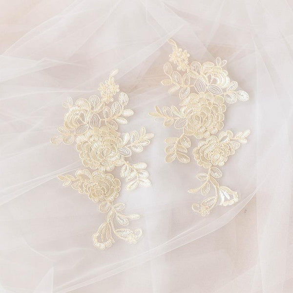 Embroidered Floral Lace Applique Pair for Bridal Gown