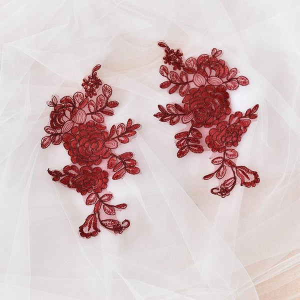 Embroidered Floral Lace Applique Pair for Bridal Gown