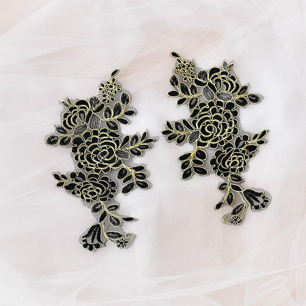 Embroidered Floral Lace Applique Pair for Bridal Gown