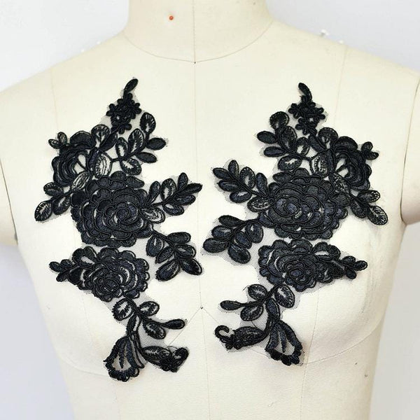 Embroidered Floral Lace Applique Pair for Bridal Gown