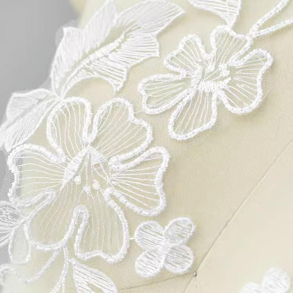 Embroidered Floral Lace Applique Pair: Bridal Gown Embellishment