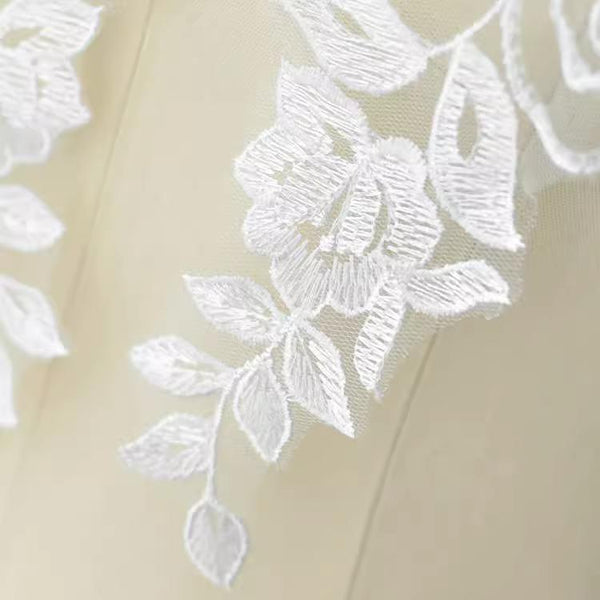 Embroidered Floral Lace Applique Pair: Bridal Gown Embellishment