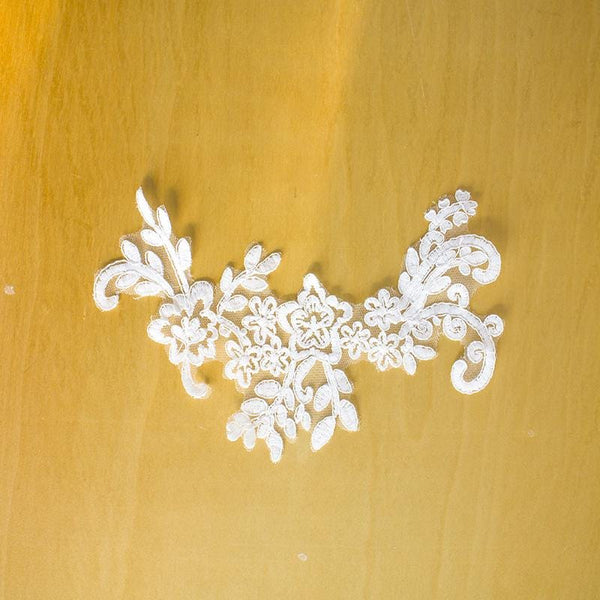 Bridal Lace Applique Pair: Embroidered Wedding Gown Embellishment