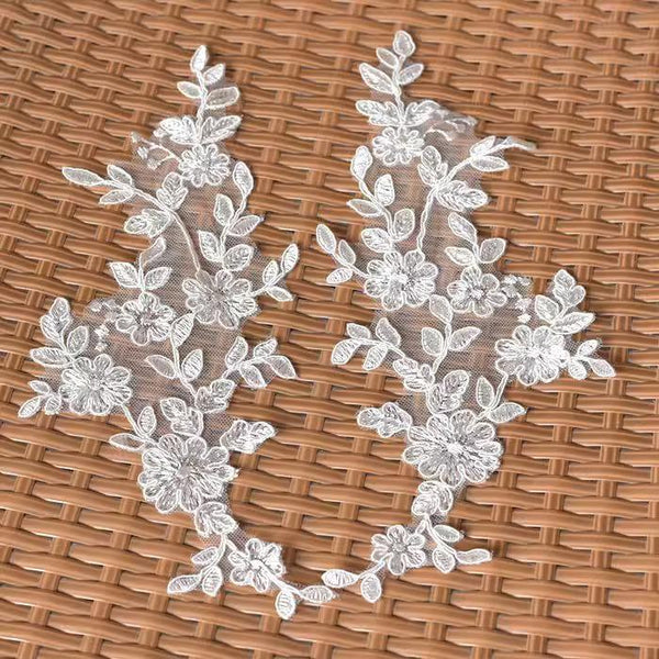 Bridal Lace Applique Pair: Floral Embroidery for Wedding Gown