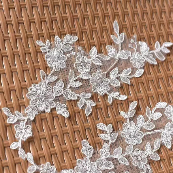 Bridal Lace Applique Pair: Floral Embroidery for Wedding Gown