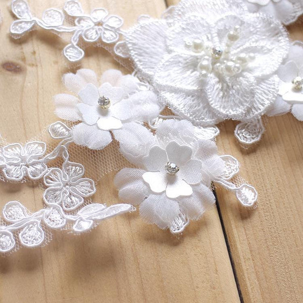Floral Embroidered Lace Applique Pair: Bridal Gown Embellishment
