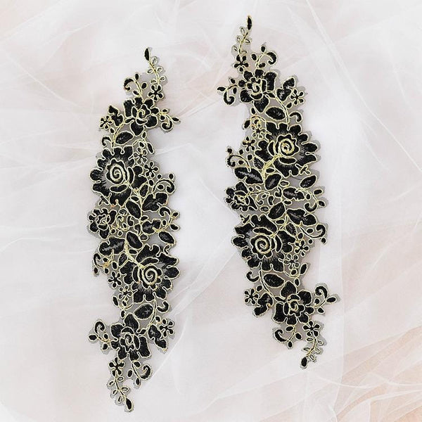 Embroidered Floral Lace Applique Pair: Bridal Gown Embellishment