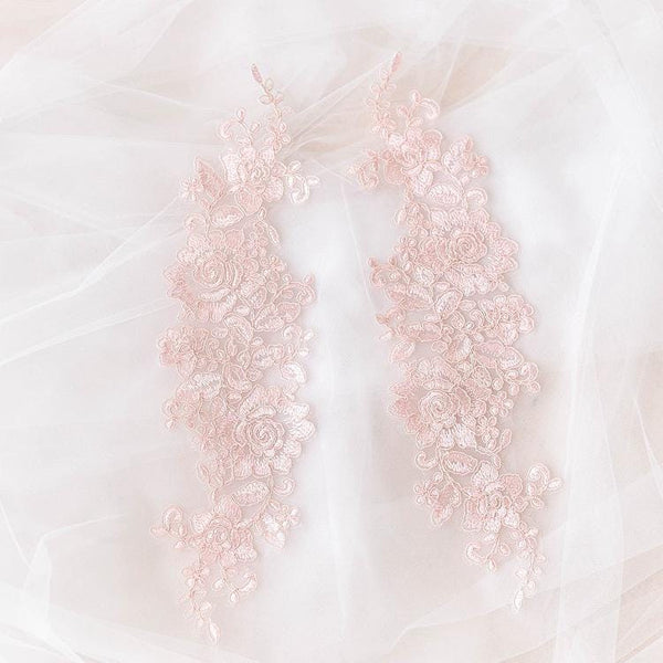 Embroidered Floral Lace Applique Pair: Bridal Gown Embellishment