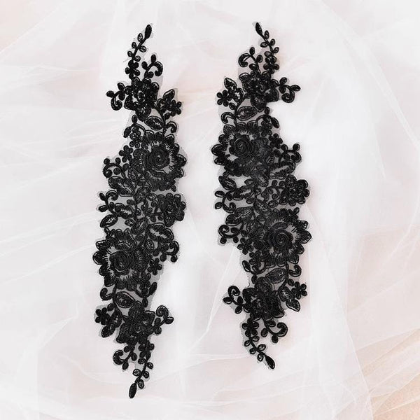 Embroidered Floral Lace Applique Pair: Bridal Gown Embellishment