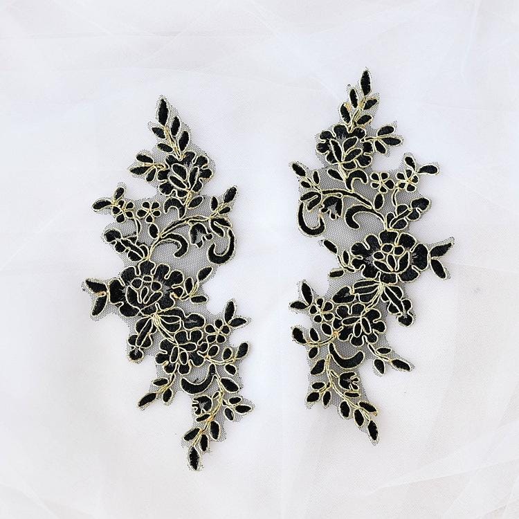 Embroidered Floral Lace Applique Pair: Bridal Gown Embellishment