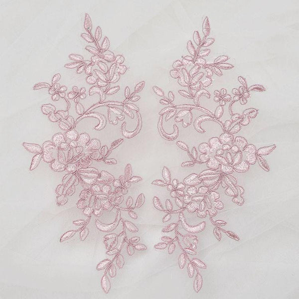 Embroidered Floral Lace Applique Pair: Bridal Gown Embellishment