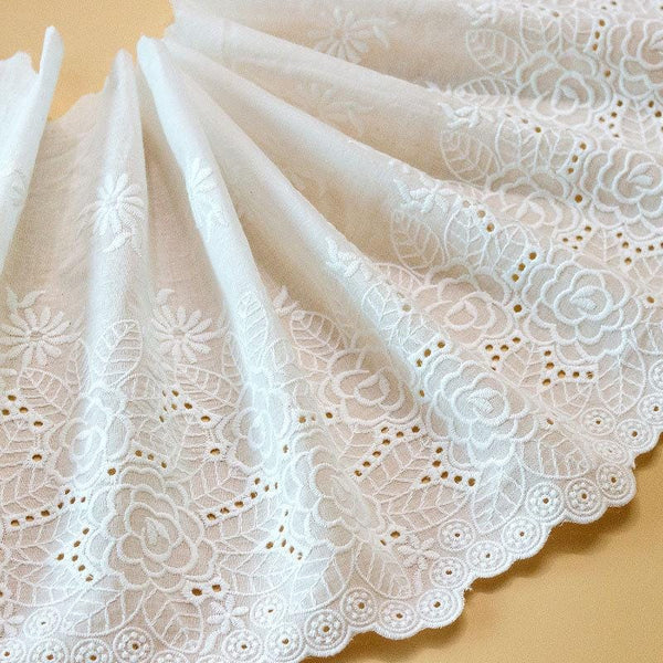 Scalloped Broderie Anglaise Cotton Lace Trim - 9 7/8" Wide