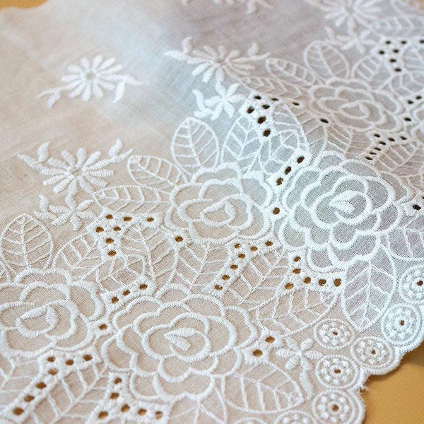 Scalloped Broderie Anglaise Cotton Lace Trim - 9 7/8" Wide