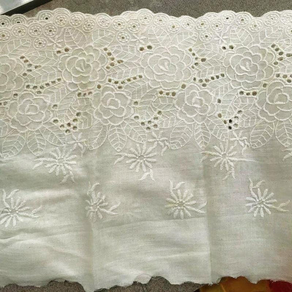 Scalloped Broderie Anglaise Cotton Lace Trim - 9 7/8" Wide