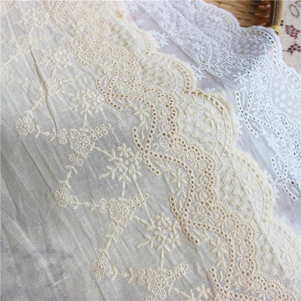 White Cotton Lace Trim: Scalloped Edge, Sewing & Crafting, 7-inch Wide