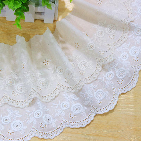 Scalloped Cotton Lace Trim: White Broderie Anglaise for Sewing & Crafts, 4 3/4" wide