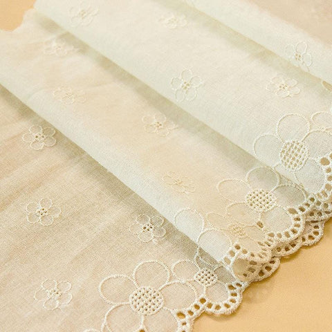 Scalloped Cotton Lace Trim: White Broderie Anglaise, Sewing & Crafting - 7.5" Wide