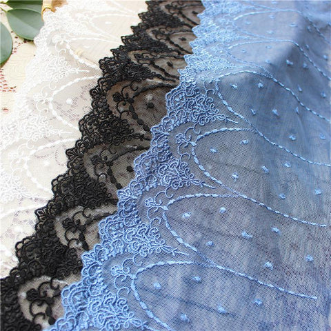 Vintage Mesh Embroidery Lace with Floral Design  Elegant Sewing Fabric for Crafts, Dressmaking & DIY Projects, 7 3/4 inches wide, priced by yard